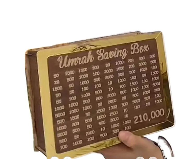 Umrah Savings Box 280 Days Wooden Money Saving Jar for Hajj Umrah Islamic Halal Savings Plan Daily Pilgrimage Tracker Gift for Muslims Eid Ramadan Savings Box